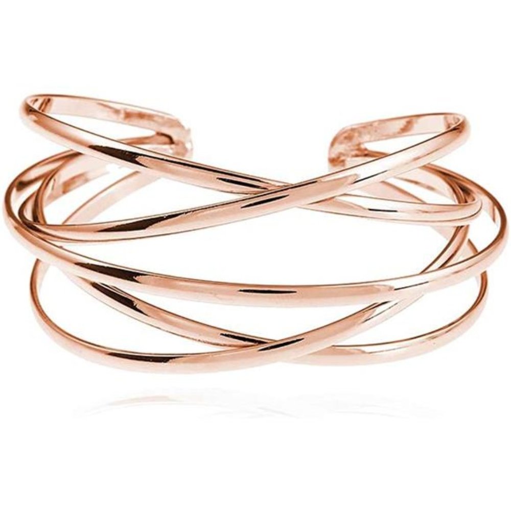 Multi-Layer Cross Wire Bangle Bracelet Open Adjus… - image 1